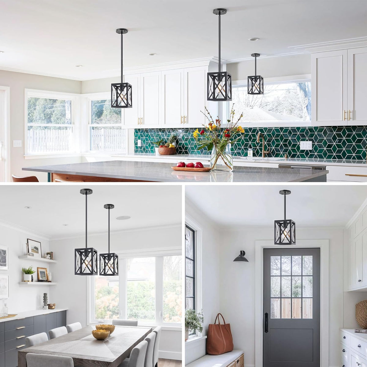 Farmhouse Lantern Pendant Light Fixtures Ceiling Hanging Rustic Chandelier Black (1 Light)