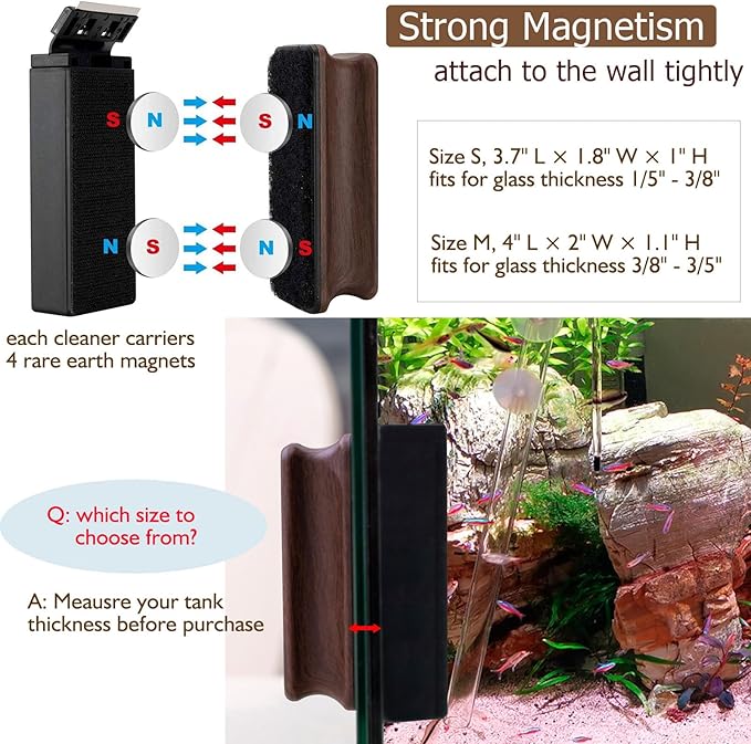 hygger Aquarium Strong Magnetic Cleaner Algae Magnet Cleaning Tool with Scraper Floating Brush for Fish Glass Tank S