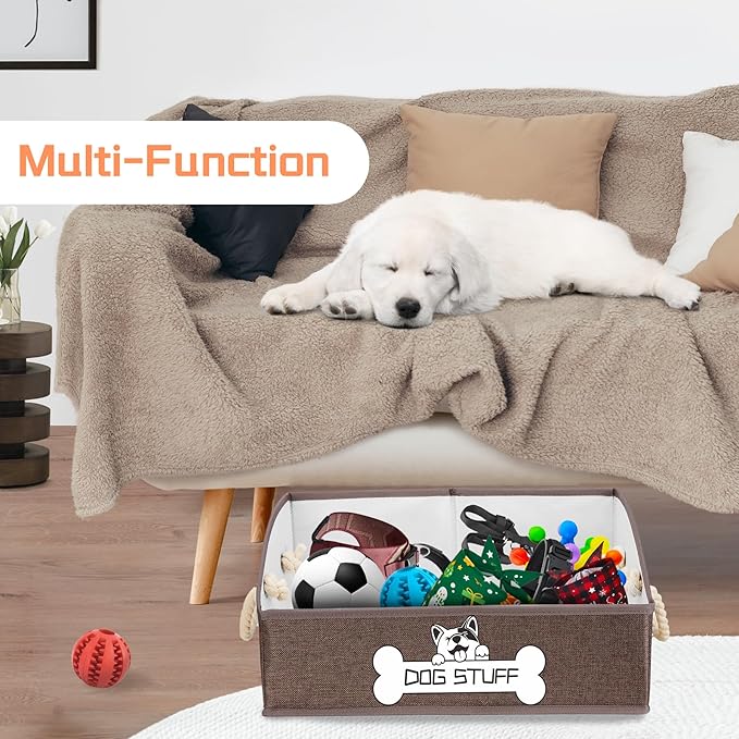 Collapsible Fabric Dog Toy Box and Storage Bin With Handle - Trapezoid Basket Chest Organizer for Pet Toys, Blankets and Accessories,Coffee