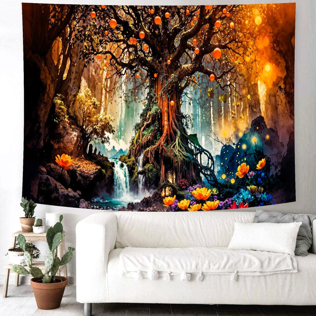 Delur Magical Forest Tapestry Fantasy Tree of Life Fairy Tale Enchanted Mystical Forest Tapestry Psychedelic Nature Landscape Wall Hanging Headboard for Bedroom Living Room Home Decor (59.1" x 78.7")