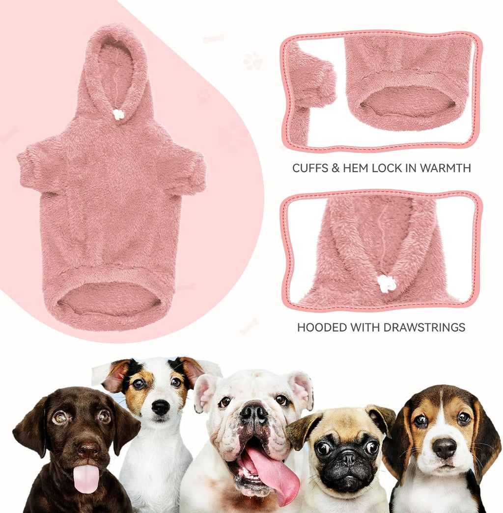 Fuzzy Dog Sweaters for Large Dogs Dog Hoodie Soft Double-Sided Plush Fleece Pet Sweater Clothes Coats Pet Hoodie Sherpa Hooded Sweatshirt(Pink-XL)