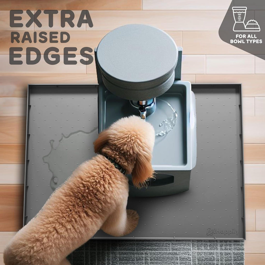 32x24x1” XL Dog Food Mat - All Purpose Under Sink Liner, Washer and Dryer Covers for The Top, Silicone Griddle Mat for Blackstone - Raised Edges Dog Mat for Food and Water Prevent Spill, Waterproof