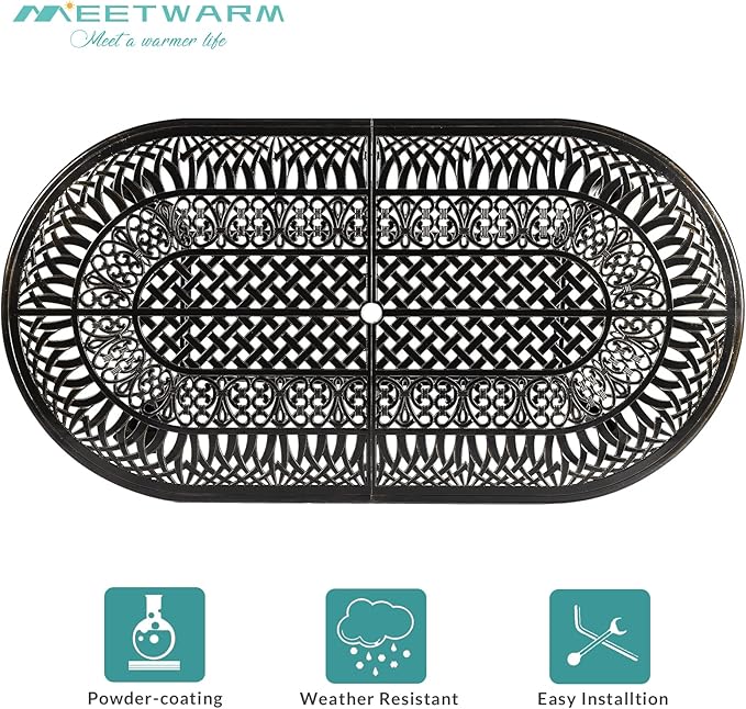 MEETWARM 9-Piece Outdoor Patio Dining Set, All-Weather Cast Aluminum Patio Conversation Set for Backyard Garden Deck with 8 Cushioned Swivel Rocker Chairs, 1 Oval Table, 2" Umbrella Hole