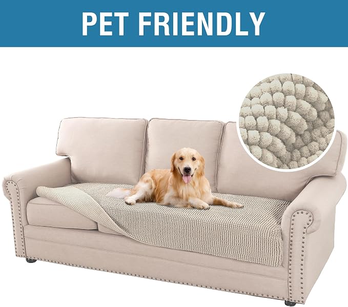 H.VERSAILTEX Plush Chenille Dog Bed Cover Thick Soft Sofa Cover for 3 Cushion Couch Anti Slip Couch Cover Furniture Protector for Dog, Pet, Cat (35" x 74", Island Fossi)