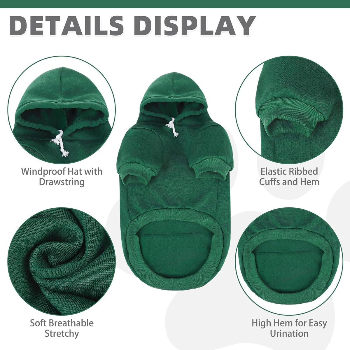 KOOLTAIL Basic Dog Hoodie - Soft & Warm Dog Hoodie Sweater with Leash Hole and Pocket, Dog Winter Coat, Cold Weather Clothes Sweatshirt for Small Medium Large Dogs Puppy Cat Boys Girls Deep Green XL