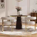 Set of 4 Modern White Boucle Dining Chairs with Gold Metal Legs, Mid Century Accent Upholstered Barrel Armchairs with Open-Back for Kitchen, Dining Room, Living Room, Apartment