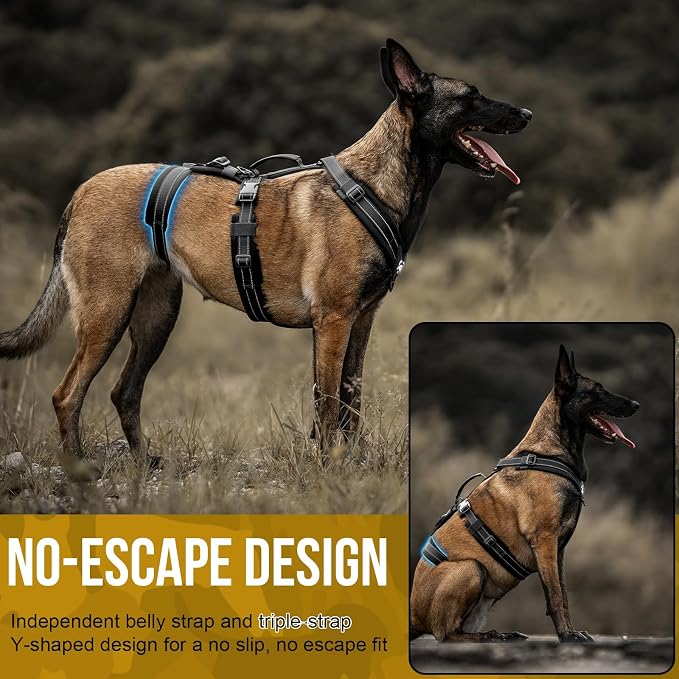 OneTigris Dog Harness No Pull, Adjustable Tactical Harness with Soft Padding, Y-Shaped Reflective Easy Walk Dog Harness for Medium and Large Dogs