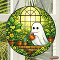 Stained Glass Window Hanging, 7.8″ Ghost Sun Catchers Art Decor Indoor Window, Decorative Suncatchers Hanging Ornaments Home Garden Gift for Plant Lover Housewarming
