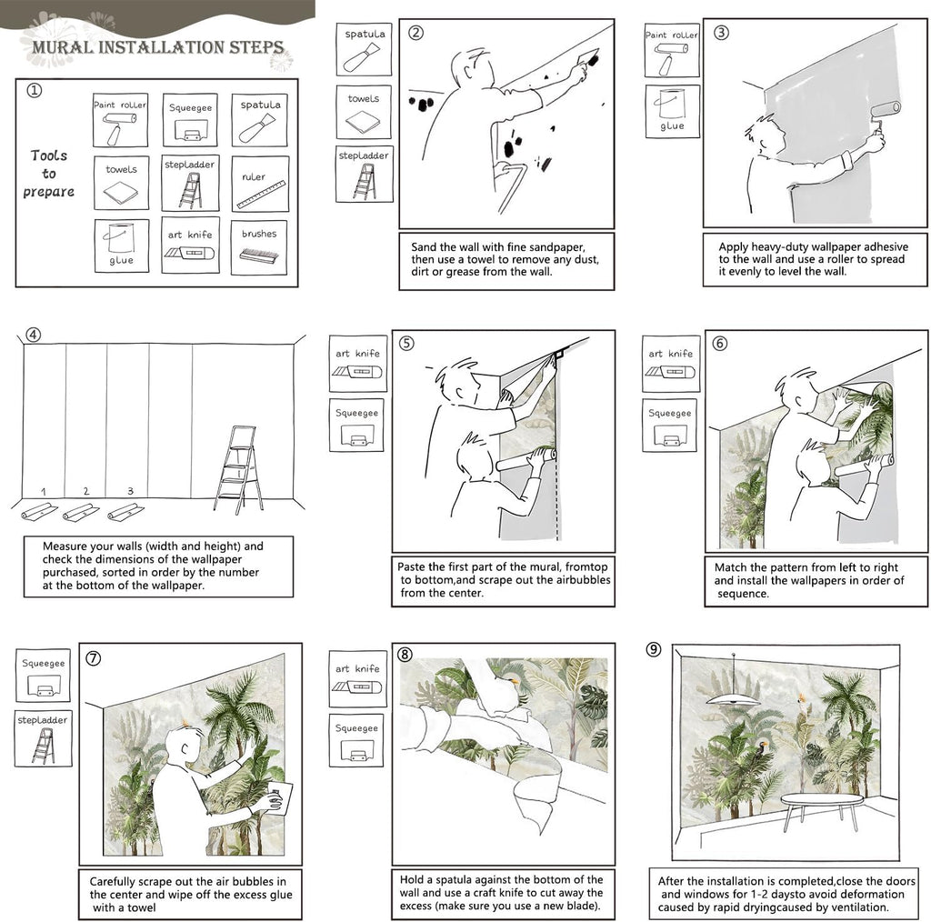 AFZEVEB-Green Forest Nursery Wallpaper Tropical Parrots Wall murals for Kids Room 114"x74" (Not Peel and Stick)
