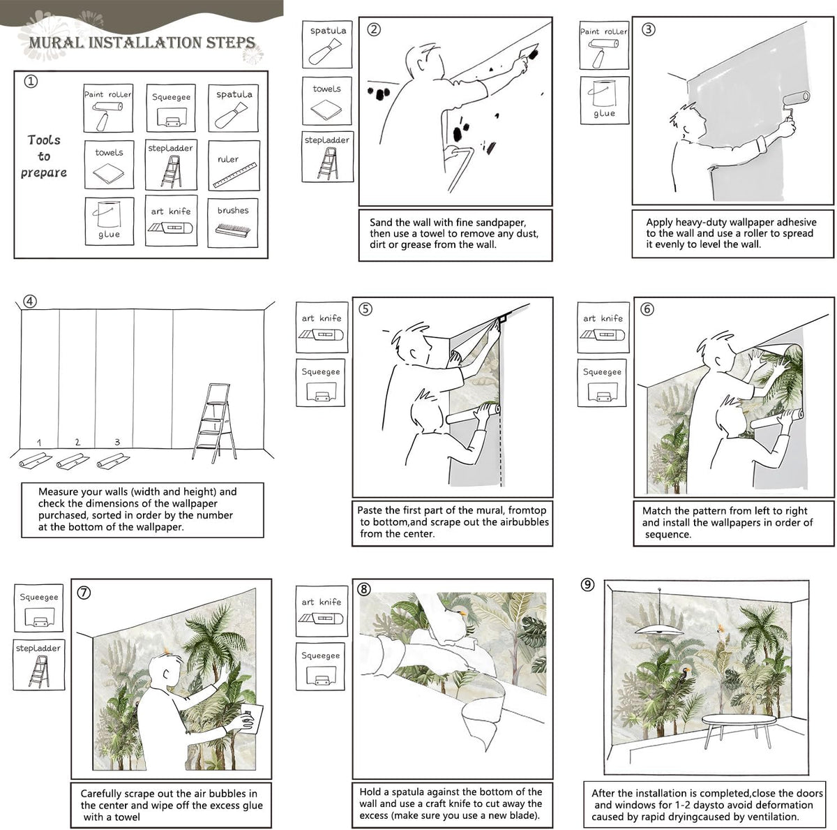 AFZEVEB-Green Forest Nursery Wallpaper Tropical Parrots Wall murals for Kids Room 114"x74" (Not Peel and Stick)