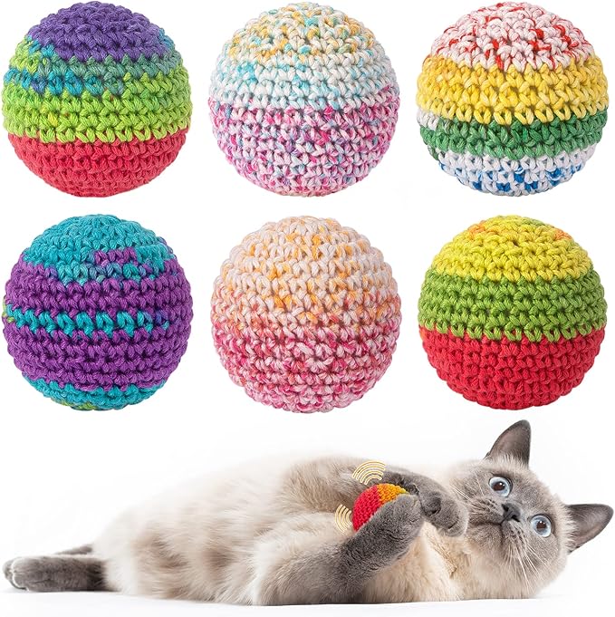 Retro Shaw Cat Toys Balls, Woolen Yarn Cat Ball Toy with Bell Inside, Kitten Toys for Indoor Cats Kitty, Interactive Cat Nip Chew Toys for All Pet Breed 6 Pack