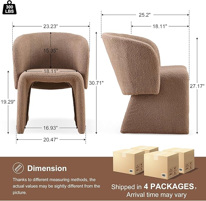 Upholstered Dining Chair Brown Set of 4, Stylish Accent Barrel Side Chairs, Cozy Single Sofa Chair, Teddy Velvet Comfortable Armchair for Bedroom, Reading, Waiting Room, Kitchen and Dining