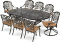 MEETWARM 9-Piece Outdoor Patio Dining Set, All-Weather Cast Aluminum Patio Conversation Set with 2 Swivel Rocker Chairs, 6 Stationary, 1 Oval Table, 8 Cushions, 2" Umbrella Hole