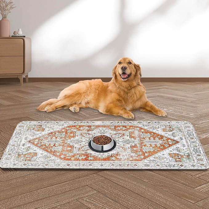 Large Pet Feeding Mat, Bohemia Absorbent Quick Dry Dog Mat for Food and Water Bowl, Non Skid Cat Bowl Mat, No Stains for Pet Water Dispenser Pet Supplies for Messy Drinkers