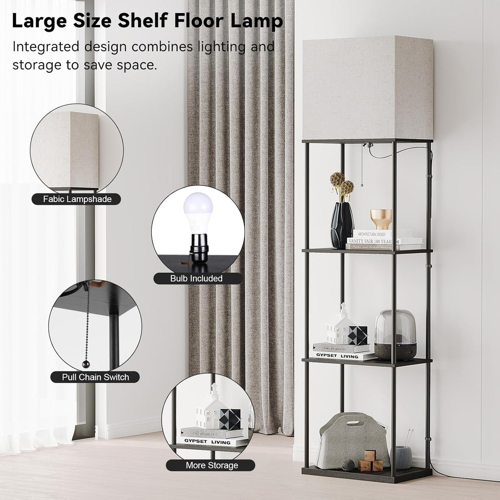 SUNMORY Large Size Floor Lamp with Shelves, 4-Tier Modern Standing Lamp with 3 Color Temperature Bulb, Tall Floor Lamp with Shelf, Corner Display Bookshelf Lamps for Living Room, Bedroom, Office