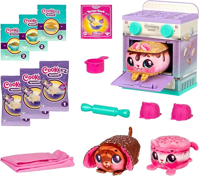 The Cookeez Makery Lil' Bakez Multi Pet Playset, Comes to Mix & Make 3 Bakes, Includes 3 Non-Electric Scented Plush Pets, Ingredients, Accessories, & Apron- Amazon Exclusive