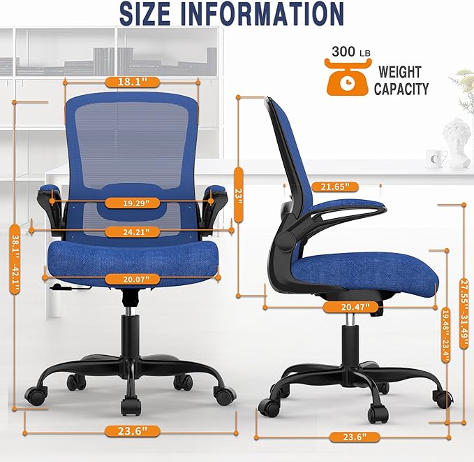 Mimoglad Office Chair, Ergonomic Desk Chair with Adjustable Lumbar Support, High Back Mesh Computer Chair with Flip-up Armrests-BIFMA Passed Task Chairs, Executive Chair for Home Office