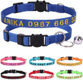 Personalized Cat Collars, Embroidered with Pet Name and Phone Number, Adjustable Nylon Breakaway Safety Release Buckle ID Collar,Custom Text with Bell for Cat or Kitten,Blue