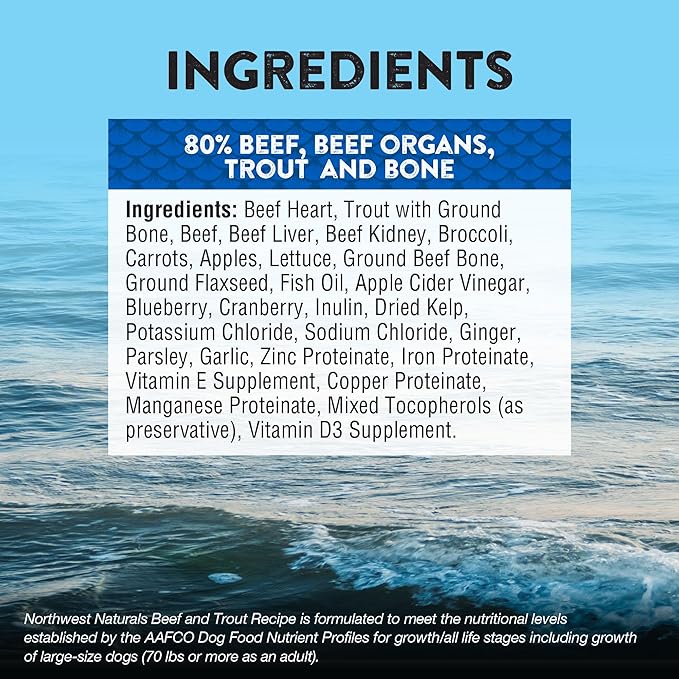 Northwest Naturals Freeze-Dried Beef & Trout Dog Food - Bite-Sized Nuggets - Grain-Free, High-Protein, Raw Diet, Human-Grade Ingredients, All Natural, Omega-3 for Skin & Coat, Made in USA, 12 Oz