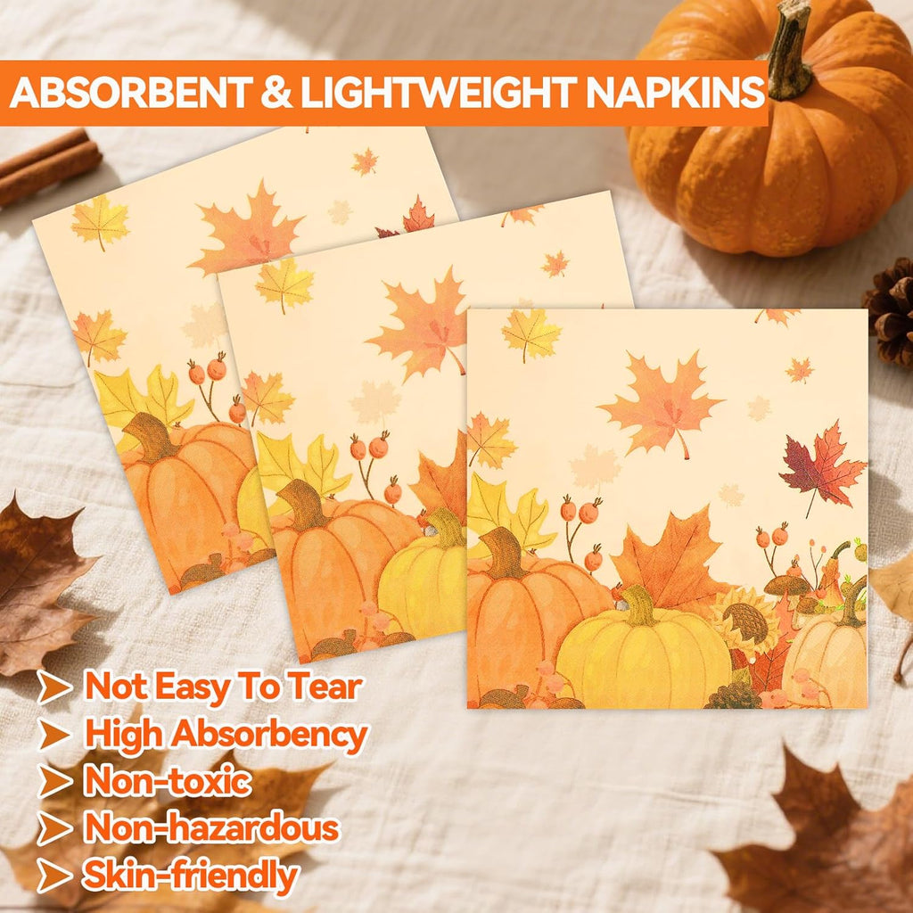 50PCS Fall Maple Leaves Paper Plates and Napkins - Thanksgiving Dessert Plates and Napkins Disposable Autumn Theme Party Supplies for Fall Thanksgiving Harvest Birthday