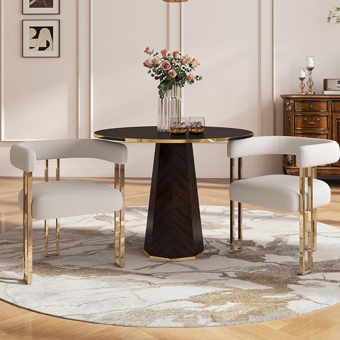 Set of 2 Modern White Boucle Dining Chairs with Gold Metal Legs, Mid Century Accent Upholstered Barrel Armchairs with Open-Back for Kitchen, Dining Room, Living Room, Apartment
