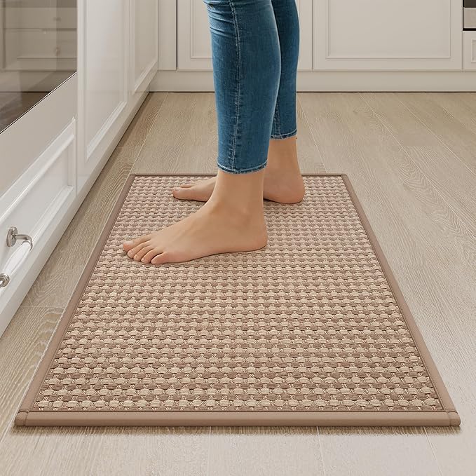 Kitchen Rugs Mat Non Slip Washable, Super Absorbent Kitchen Mats for Floor, Rubber Backing Soft Braided Standing Floor Mats Sink Mat Runner Rug, Easy to Clean and Maintain, Brown 17"x30"