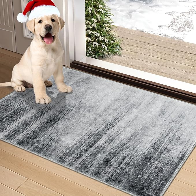COMSLE Door Mat Soft Absorbent Indoor Front Entryway Rug Machine Washable Entrance Mats for Muddy Paws Non Slip Throw Rugs 24" x 48" Doormat for Inside Foyer Bedroom - Gray