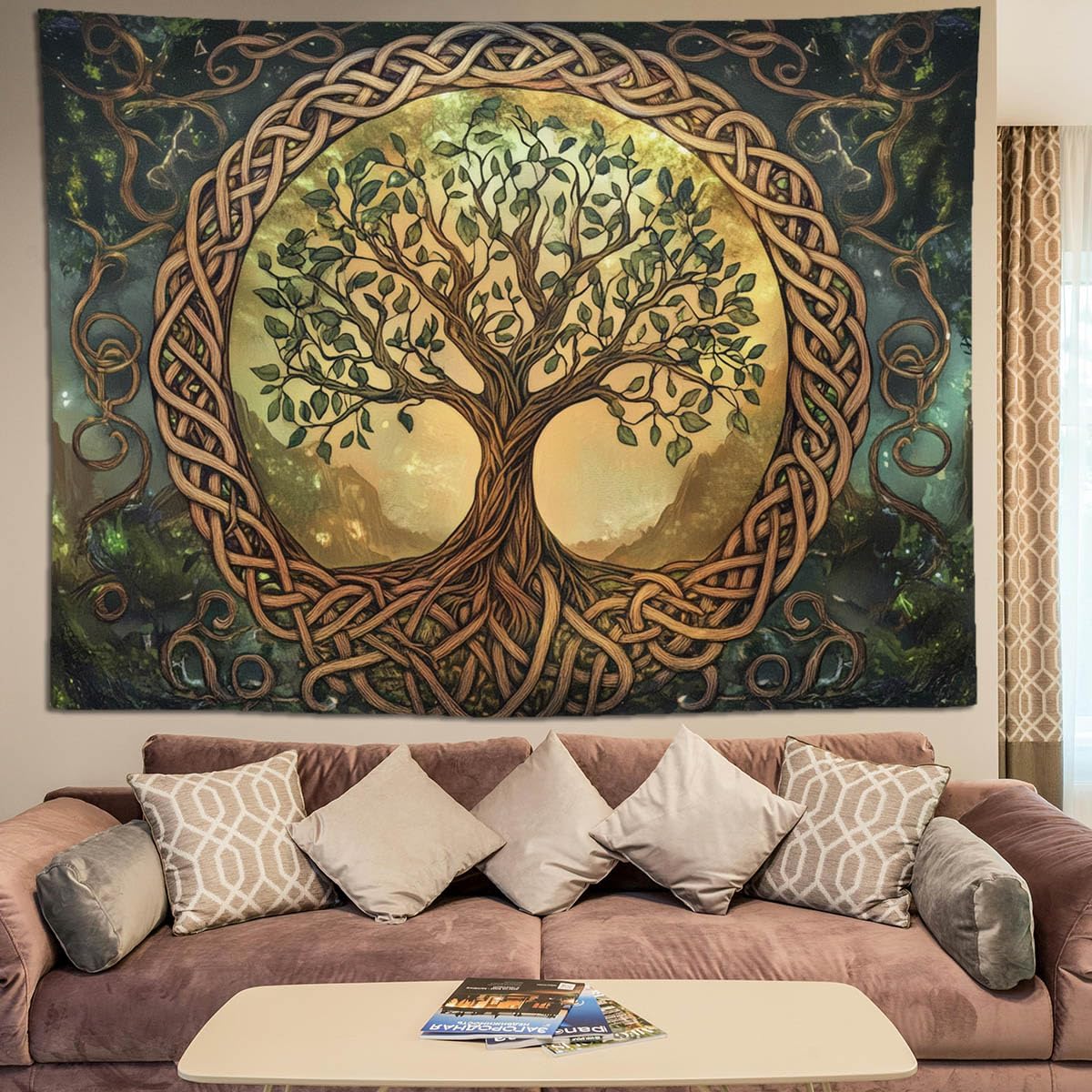 keowhsf Tree of Life Tapestry – Fantasy Forest Nature Landscape Wall Art with Mystic Green Aesthetic, Large Wall Hanging for Bedroom, Living Room, Home Decor