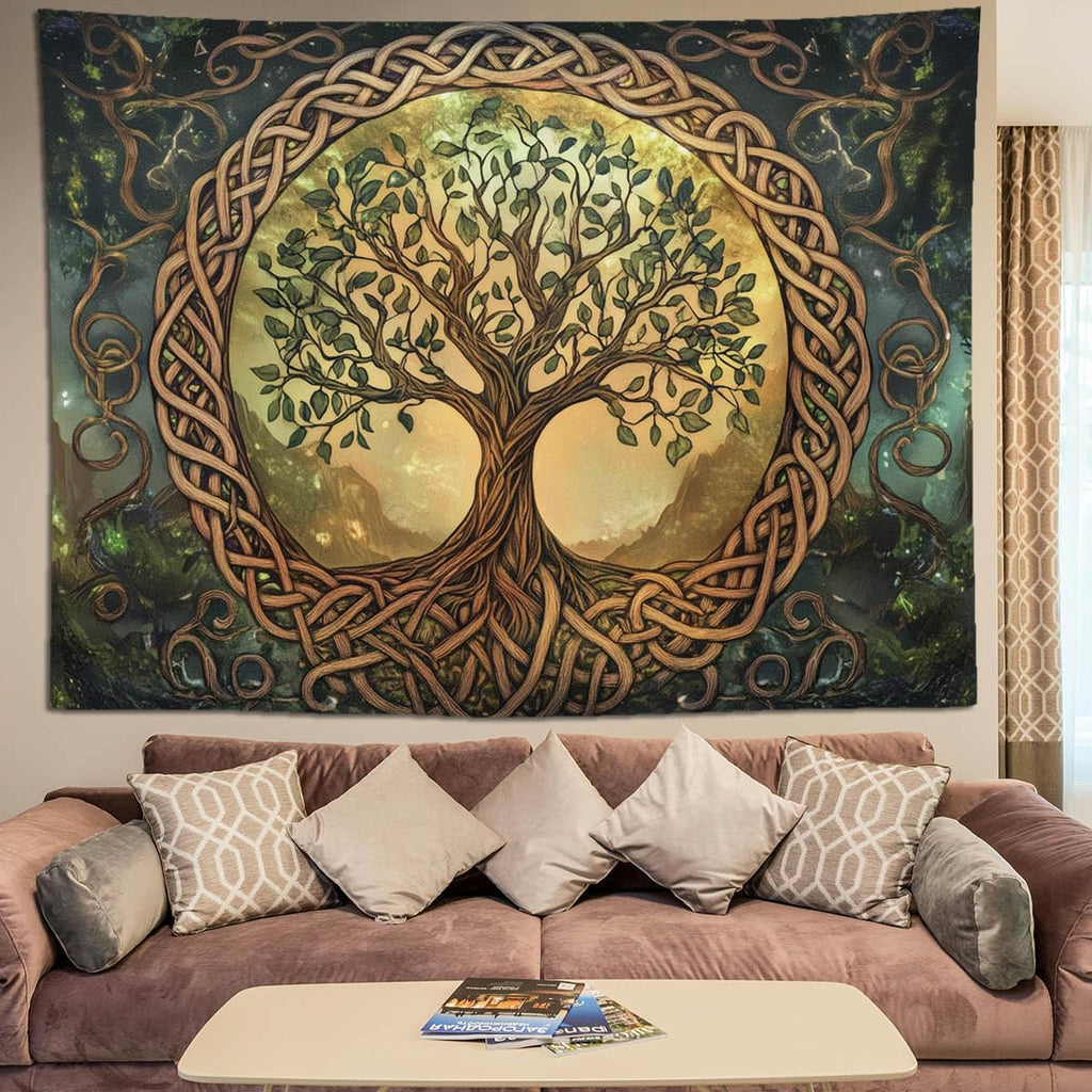 keowhsf Tree of Life Tapestry – Fantasy Forest Nature Landscape Wall Art with Mystic Green Aesthetic, Large Wall Hanging for Bedroom, Living Room, Home Decor