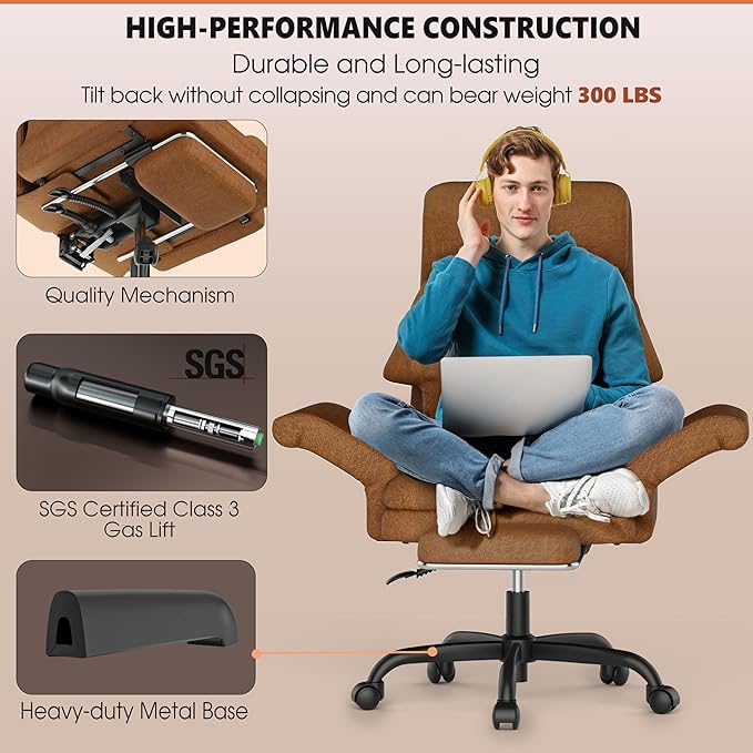 ELABEST C39 Cross Legged Office Chair with Footrest & Convertible Armrests-Pet-Friendly Criss Cross Home Desk Chair, Ergonomic Big and Tall Executive Chair with Lumbar Pillow