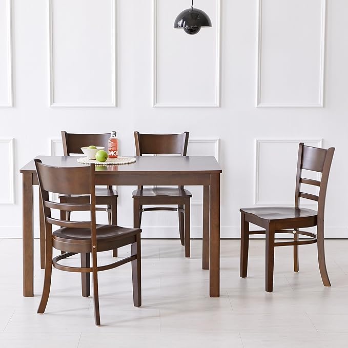 Livinia Cabin Wooden Dining Chairs Set of 2, Solid Malaysian Oak Wood Seat Ladder Back Armless Side Chairs (Walnut)
