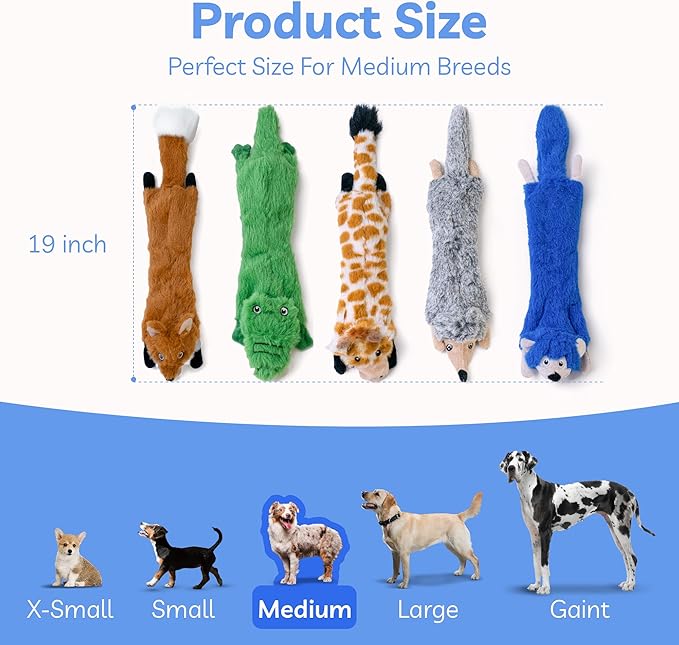 SHARLOVY Dog Squeaky Toys No Stuffing 5 Pack, Plush Crinkle Dog Toys for Large Breed, Durable Doggie Chew Cute Animals Puppy Toy for Teething