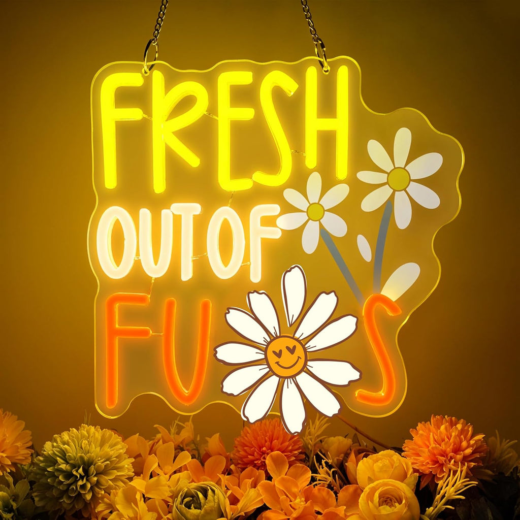 FRESH OUT OF FUS Neon Sign, Funny Novelty Neon Signs for Wall Decor, Dimmable Acrylic Neon Lights for Living Room Bedroom Party Decorations, Perfect Gifts