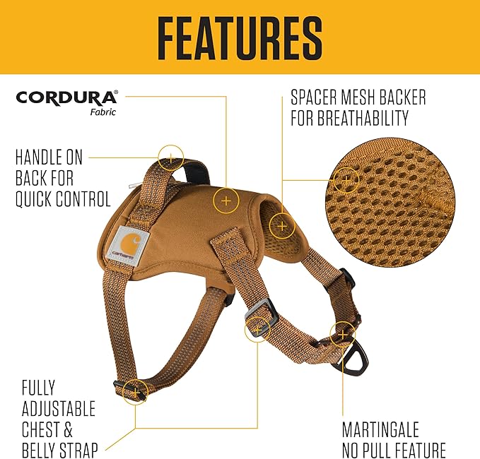 Carhartt Nylon Duck No Pull Dog Harness Harbor Teal M | Fully Adjustable Dog Harness with Quick Control Handle and Reflective Accents