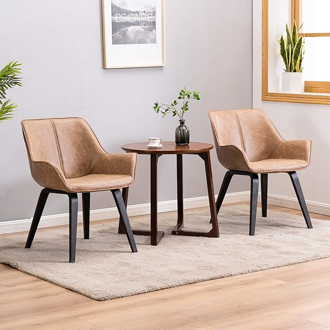 Yellow Set of 4 PU Leather Living Room Chairs Modern Upholstered Accent Chairs Dining Room Chairs (Yellow, 2)