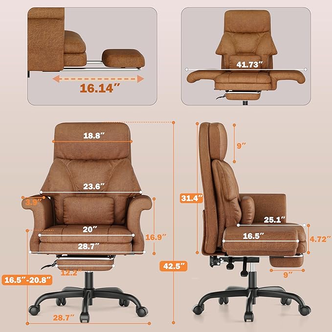 ELABEST C39 Cross Legged Office Chair with Footrest & Convertible Armrests-Pet-Friendly Criss Cross Home Desk Chair, Ergonomic Big and Tall Executive Chair with Lumbar Pillow
