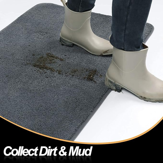 ITSOFT Dirt Trapper Indoor Door Mat & Entrance Rug for Wet Muddy Shoes and Pet Paws, Non-Slip Machine Washable, Shoe Scraper, Absorbent Welcome Dog Mat for Front Door, Entry Way (35x24, Gray)