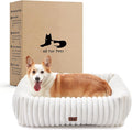 Dog Bed Medium Size Dog, Rectangle Orthopedic Pet Bed for Car and Indoor, Comfort Fluffy Memory Foam Dog Beds with Anti-Slip Bottom, Cream(30x24x8inchs)