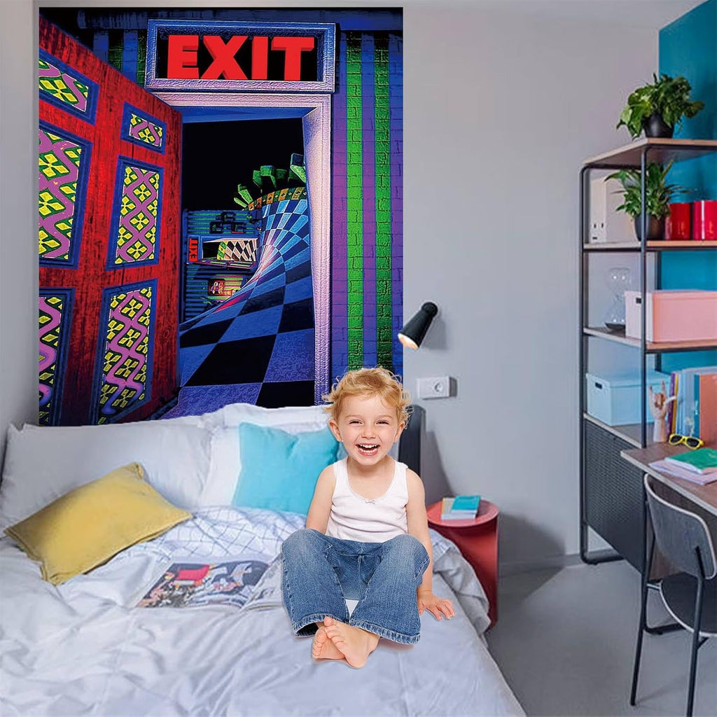3D Exit Blacklight Tapestry Wall Decor for Men Bedroom, Trippy 3D Illusion Glow in the Dark Wall Hanging Backdrop for Men Guys Game Room, UV Reactive 3D Poster for Living Room Dorm 39x51 Inches