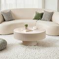 Modern Wood Coffee Table for Living Room - Handcraft Drum Coffee Tables with Sturdy Base, Small Round Fluted Coffee Table Tea Table for Apartment, Bedroom, Office - Easy Assemble (White 31")