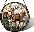 Stained Glass Window Hanging, Christmas Tree Elk Sun Catchers Colorful Glass Panel Retro Suncatcher Decor for Birthday for Women, Men, Wife, Aunt, and Mom 9.8 in