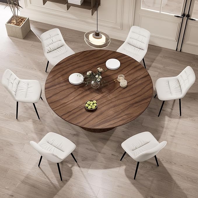 Kidol & Shellder Dining Chairs Set of 2, Modern Upholstered Faux Leather Kitchen Side Chairs with Comfortable Back - Mid-Century Armless Chair for Dining Living Room Bedrooms, with Metal Legs (White)