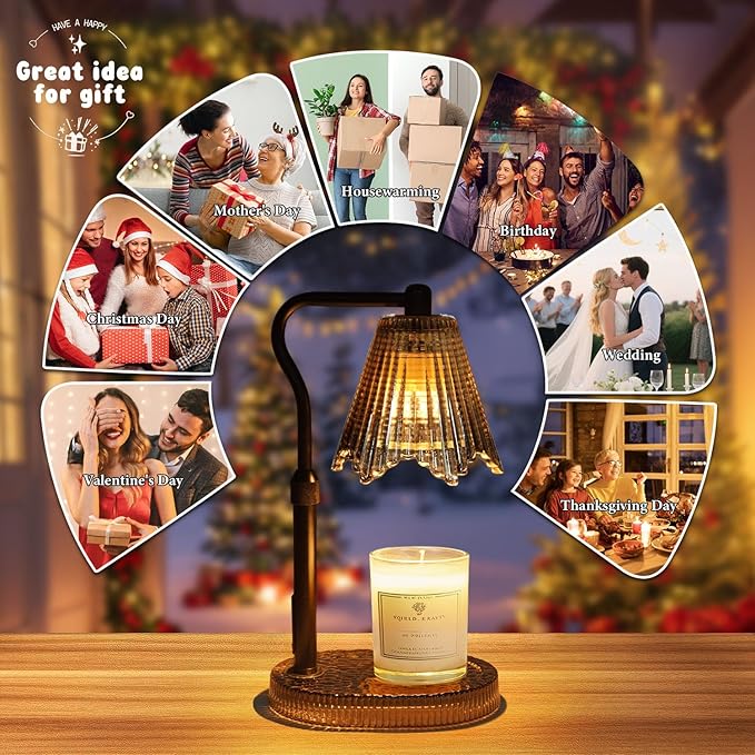 Candle Warmer Lamp with Timer Dimmable, Birthday Gifts for Women Mom, House Warming Gifts New Home Decor, Wax Melt Warmer for Jar Candles with 2 Bulbs