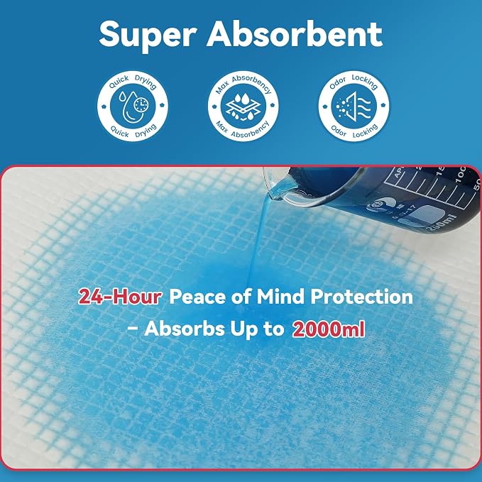 BIGGMED Tear-Resistant Disposable Bed Pads 36" x 36" 50 Count Super Absorbent Underpads, 3XL Extra Large Chux Pads, Thicker Incontinence Bed Pads for Adults, Kids, Elderly, Pee Pads