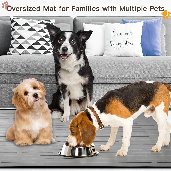 Largest Dog Food Mat, 39.5"x29.5" Silicone Dog and Cat Mat for Food and Water Bowls, Thinken Waterproof Non-Slip XXXL Pet Feeding Mat for Floors (Brown)