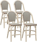 PURPLE LEAF French Counter Height Bar Stool Set of 4 25" White Print Finish Patio Chairs with Back Rattan Bar Chairs French Bistro Set for Kitchen Outdoor Counter Stool Colorful
