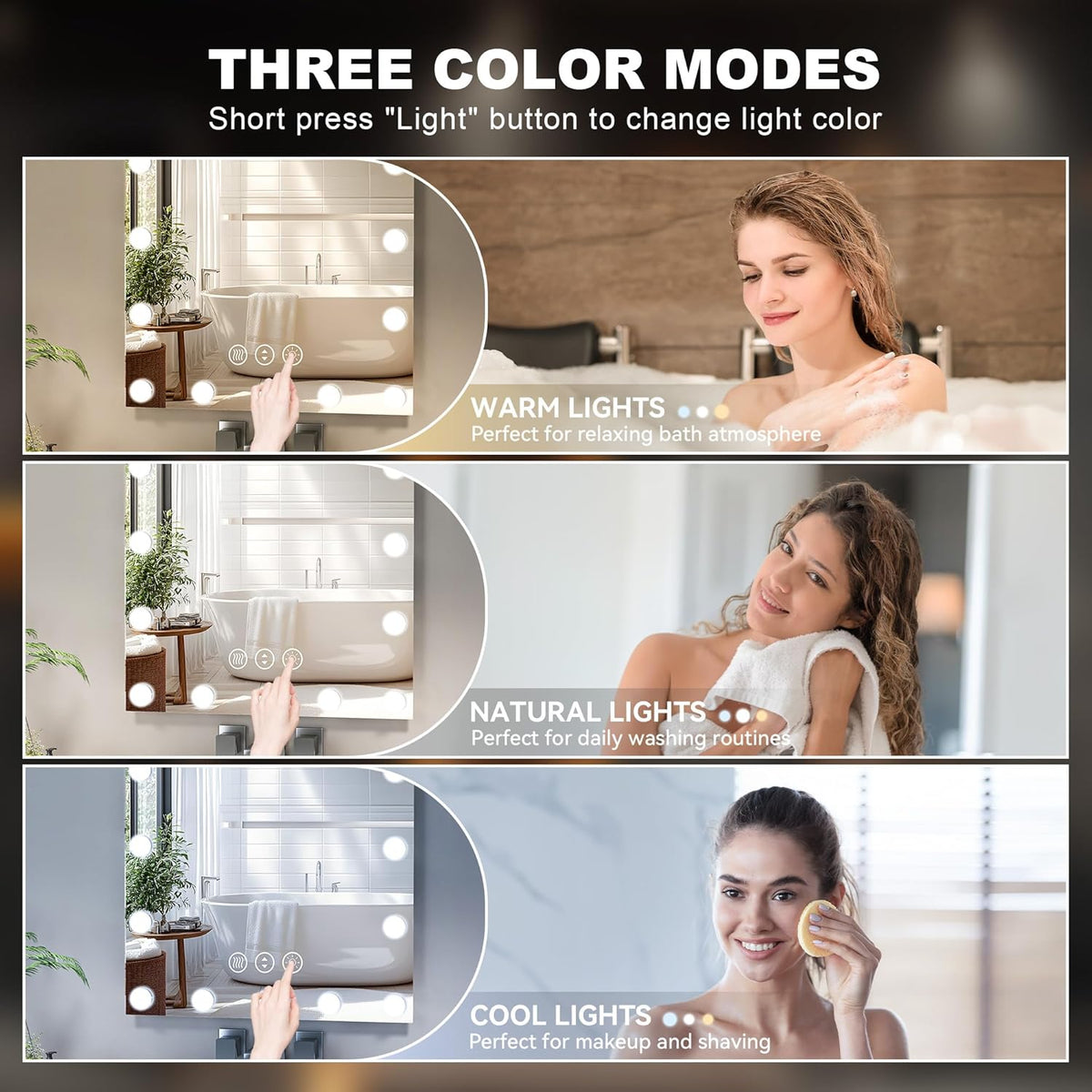 Hasipu LED Bathroom Mirror with Lights, 47" x 32" Hollywood Wall-Mounted Bathroom Mirror with 22 Dimmable Bulbs, 3 Colors Modes, Touch Control, Anti-Fog, Memory Function, Shatter-Proof, ETL Listed