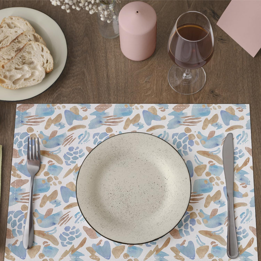 Blue and Brown Placemats Set of 4, Watercolor Table Mat for Home Kitchen, Restaurants, Outdoor Linen Washable Place Mats 12x18 inch Party Event Dining Decoration-07