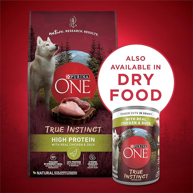 Purina ONE High Protein Wet Dog Food True Instinct Tender Cuts in Dog Food Gravy With Real Chicken and Duck - (Pack of 12) 13 oz. Cans
