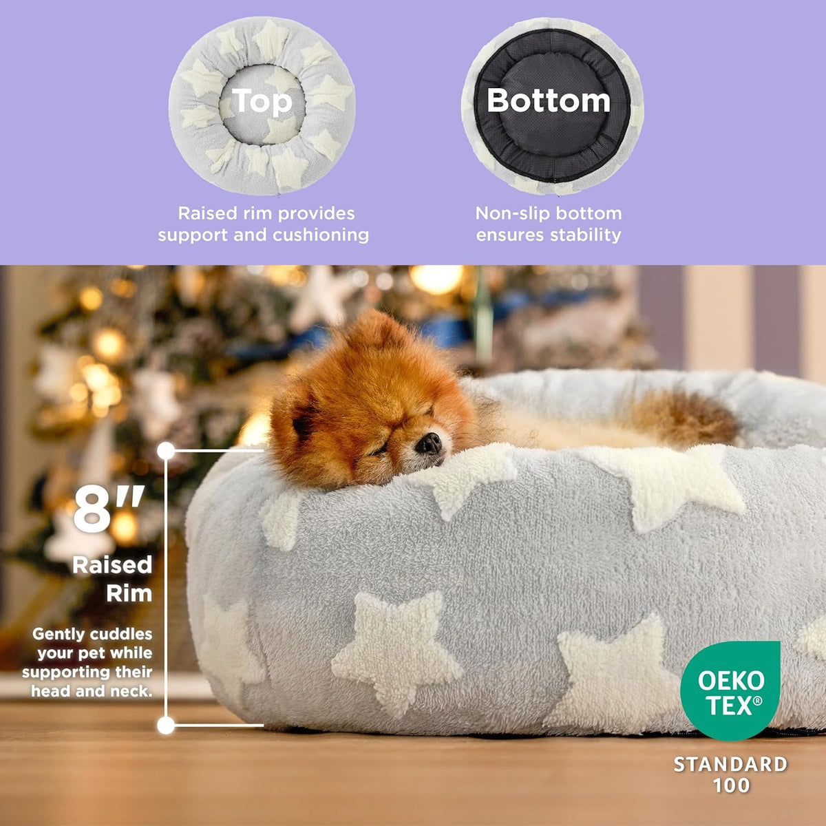 LE SURE Donut Small Dog Bed - Round Cat Beds for Indoor Cats Anti-Anxiety Calming Pet Beds, Washable Cute Modern Beds with Teddy Sherpa Plush & Anti Slip Bottom, 23 Inch, Galaxy Grey
